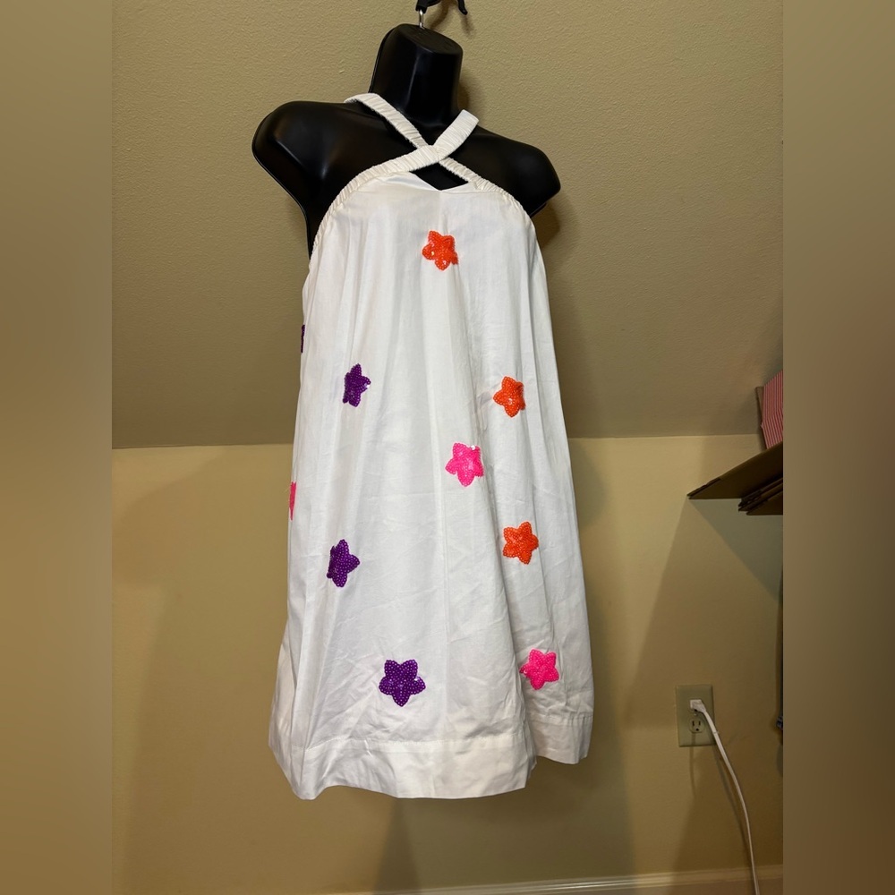 TCEC Star Sequins Embellished Halter Dress White Size Small NWT Fun Summer